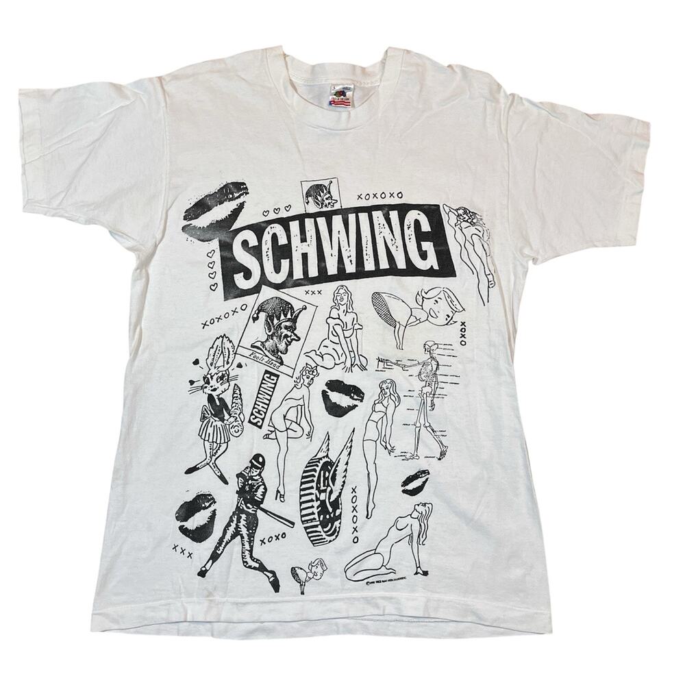 Vintage 90s SCHWING‎ Single Stitch T-Shirt Large Fruit Of Loom USA Waynes World
